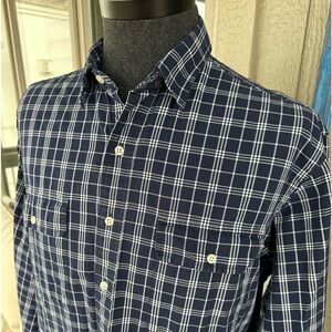 POLO Ralph Lauren Men’s Navy & White Plaid Flap Pocket Work Shirt - Size LARGE